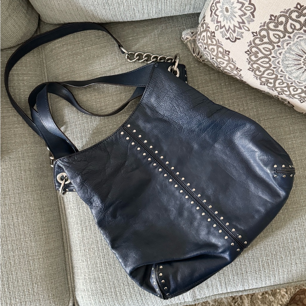 Authentic Mk Navy Blue Leather Bag